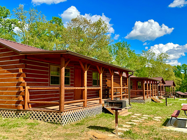 View of the Camping Cabins on a beautiful spring day